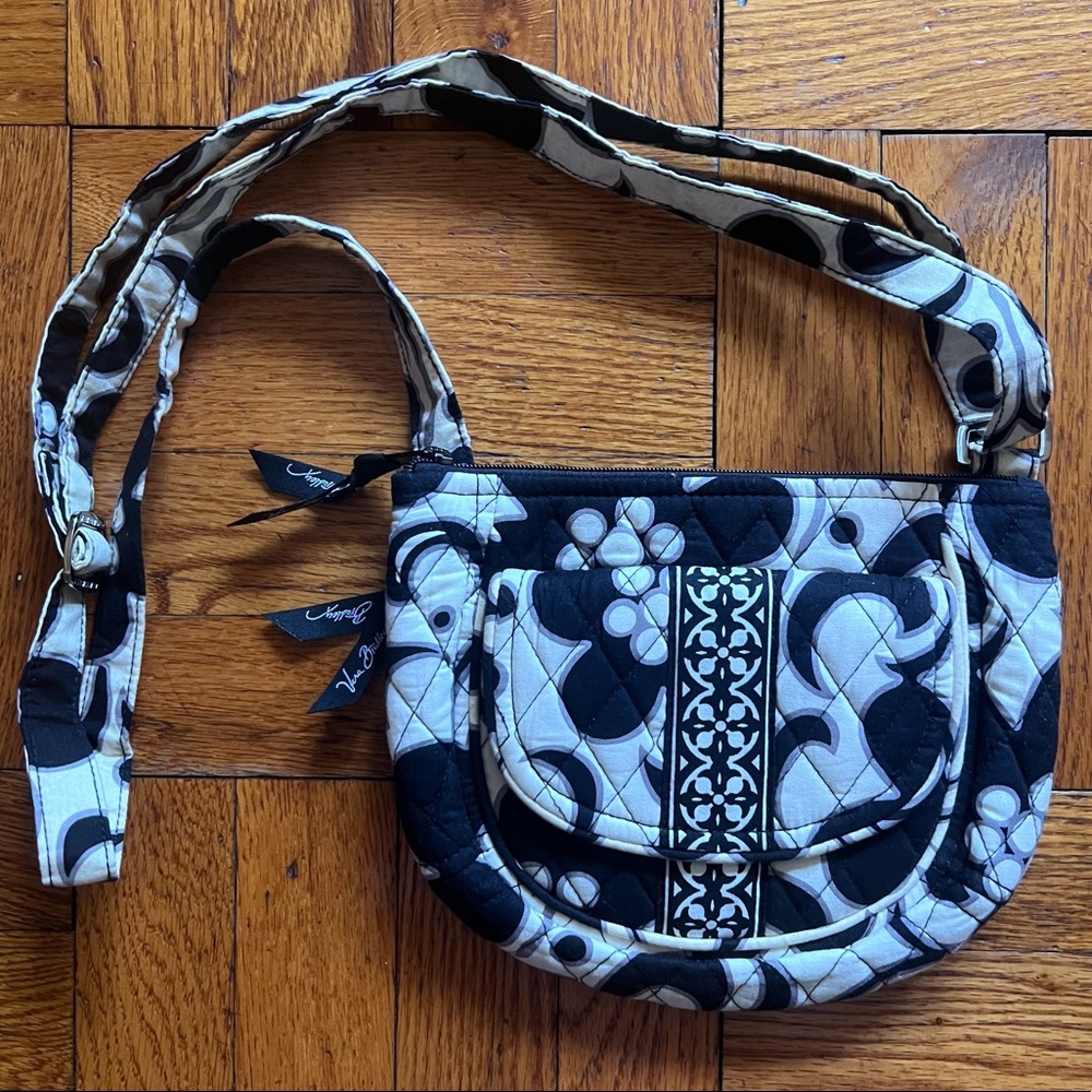 Vera Bradley Black and White Half-Moon Crossbody Purse